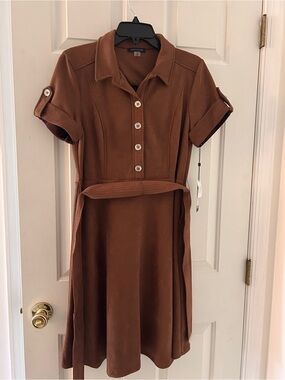 Tommy Hilfiger Brown Short-Sleeve Midi Shirt Dress with Belt